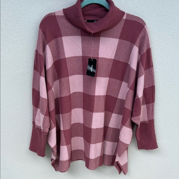 NWT Alfani Pink Cowl Neck Sweater with Plaid Design Size 3X - Picture 1 of 6